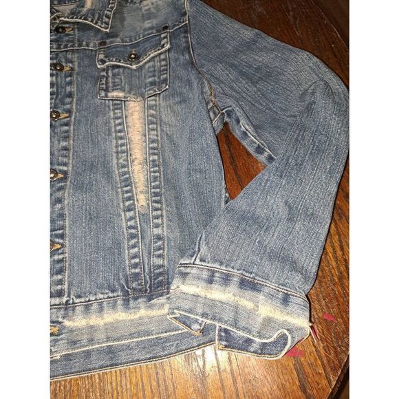 Medium Vintage Carbon Distressed Long Sleeve Button Front Denim Blue Jean Jacket - Picture 3 of 8